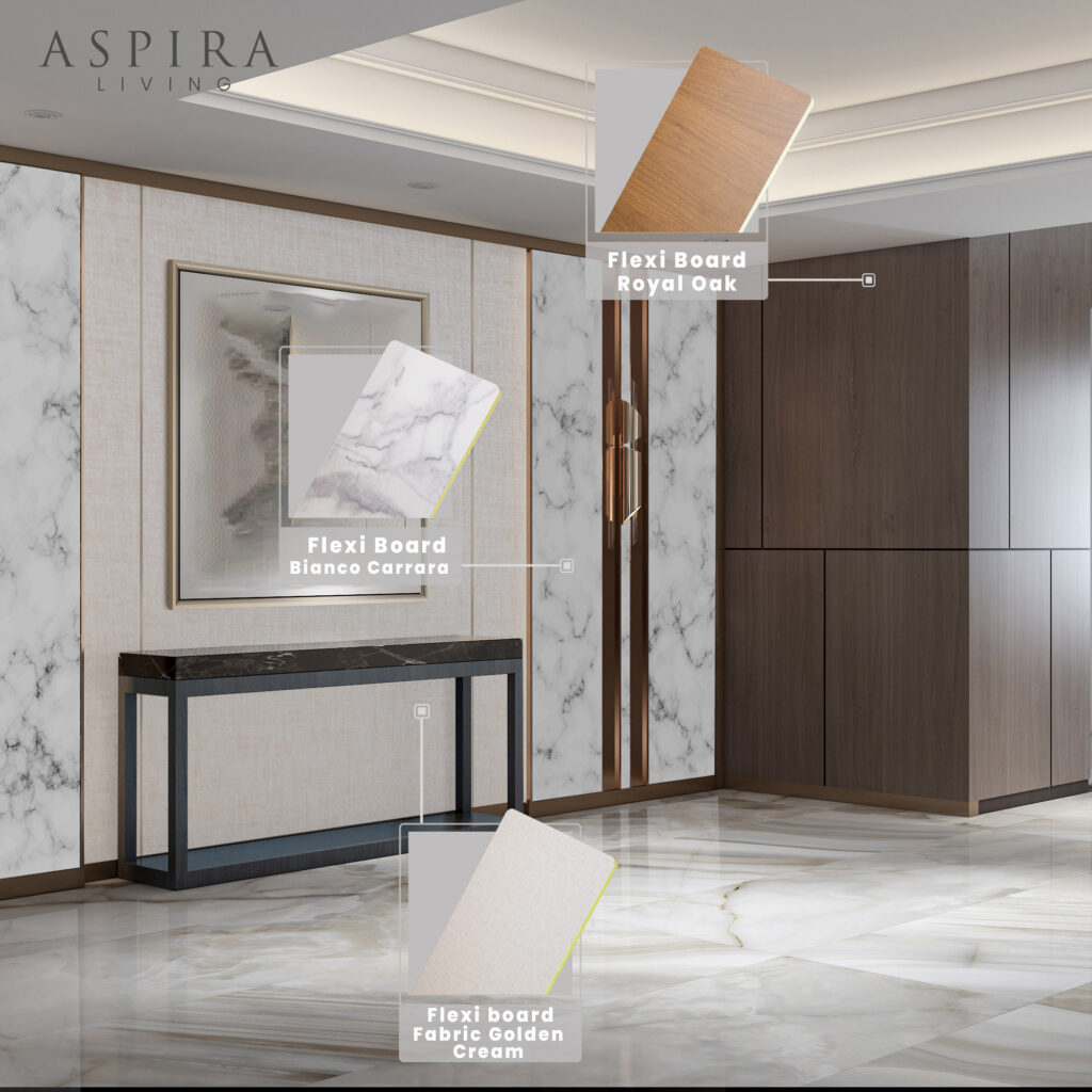 foyer-menggunakan-flexi-board-kombinasi-kayu-fabric-dan-marble
