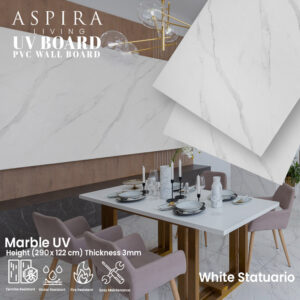 UV Board 3mm White Statuario Wall Panel Dinding Marmer