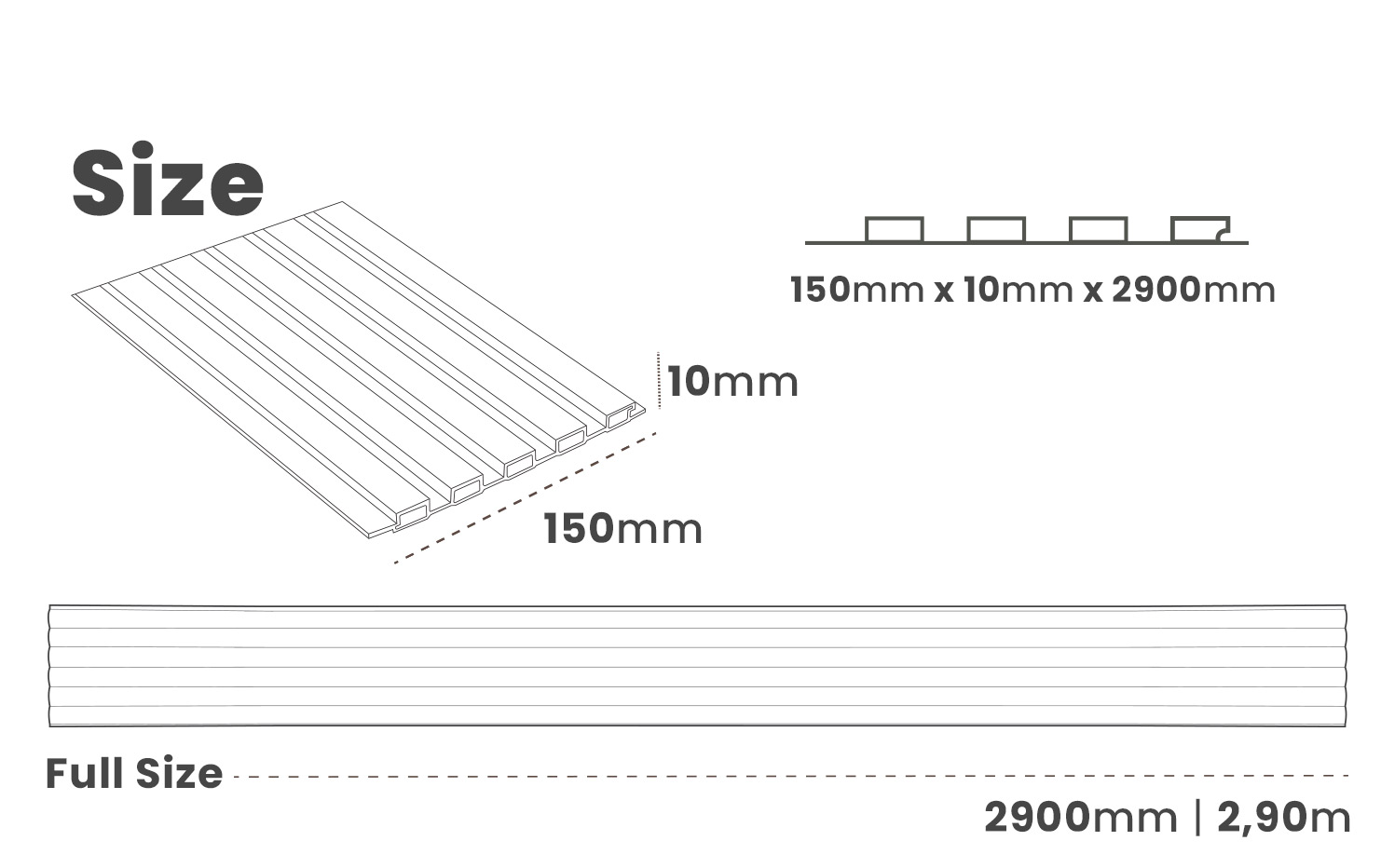 Ukuran wpc 1cm 290 x 15cm terpasang
