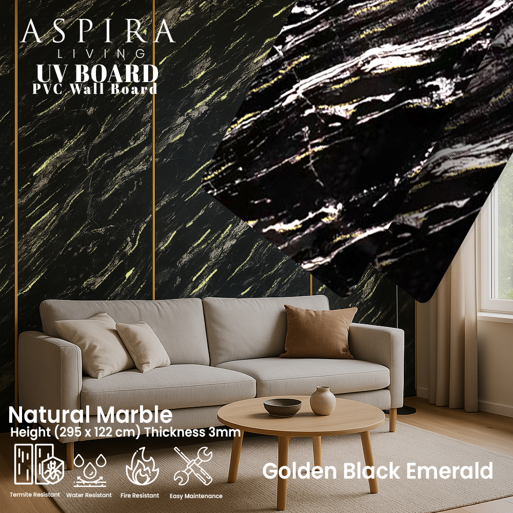 UV Board 3mm Golden Black Emerald Wall Panel Dinding Marmer